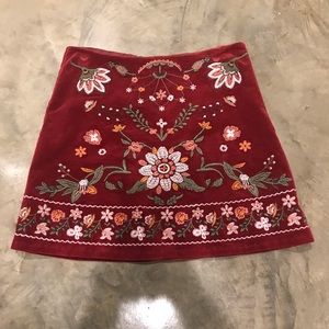 Red Embroidered Skirt